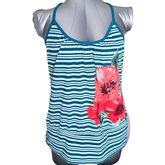 Route 66 Striped Floral Tank Top Size XL Blue White Red FlowerStylish - Picture 2 of 6